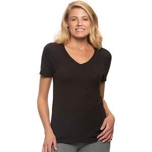 Felina Women's Short Sleeve V-Neck Slub Jersey T-Shirt (Black, Large)